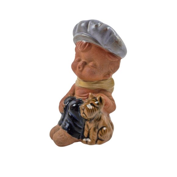 Vintage Figurine Stoneware Boy Dog Cap Hand Painted Collectible Decor - Picture 8 of 10